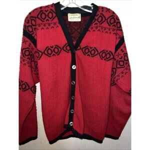 Arrow Ski Lodge Vintage Button Down Sweater Red Black Orlon Acrylic Sz M unisex